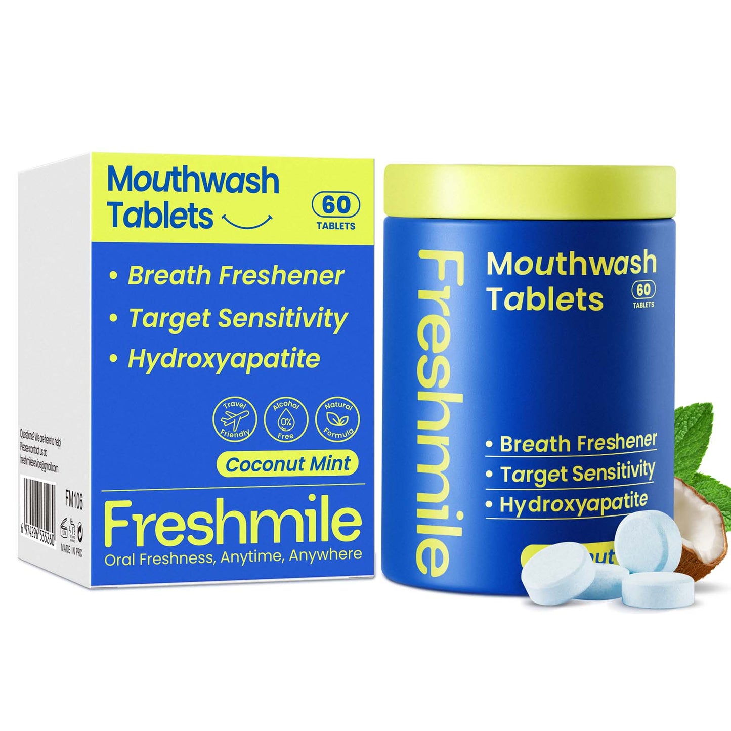Travel Mouthwash Tablets for Sensitive Teeth & Gum Health – Fluoride & Alcohol-Free, Nano-Hydroxyapatite (NHA) & Xylitol for Bad Breath & Tooth Repair (60 Count)
