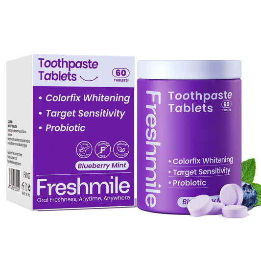 Whitening Toothpaste Tablets with Nano-Hydroxyapatite (NHA) Fluoride-Free, Purple Toothpaste Whiten for Sensitive Teeth & Gums, Travel-Friendly Tabs (60 Count)