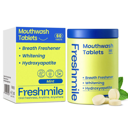 Travel Mouthwash Tablets for Smokers - Fluoride & Alcohol-Free, Xylitol & Nano-Hydroxyapatite (NHA) for Bad Breath Treatment & Natural Whitening, Mint Flavor (60 Count)