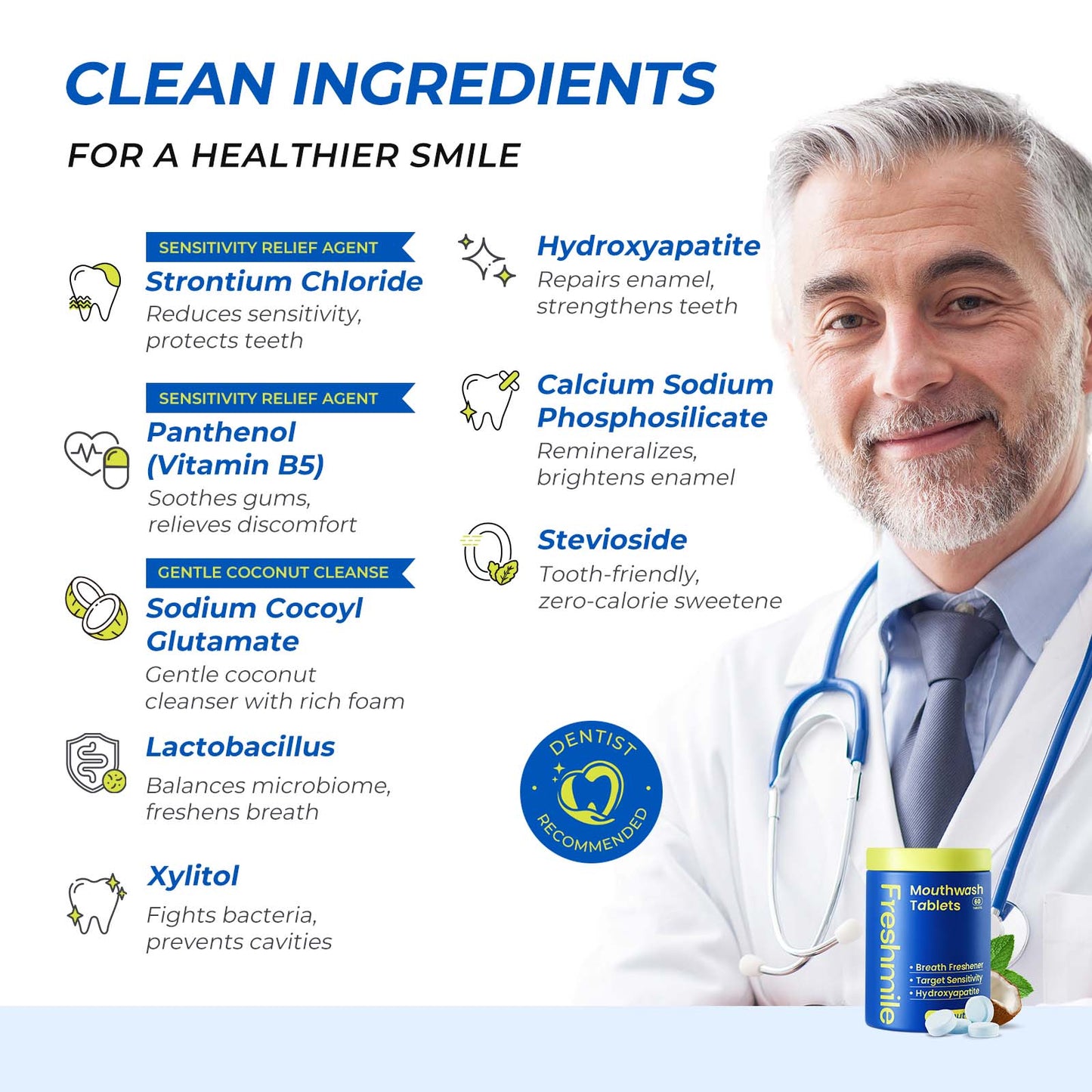 Travel Mouthwash Tablets for Sensitive Teeth & Gum Health – Fluoride & Alcohol-Free, Nano-Hydroxyapatite (NHA) & Xylitol for Bad Breath & Tooth Repair (60 Count)